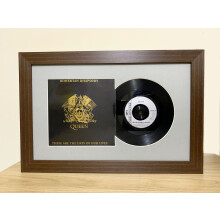 (Mahogany) Framed 7-Inch Vinyl Record & Sleeve: Grey Mount, Choice of Frame Color (17.75" x 12")