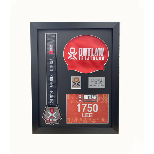 (White) Outlaw Triathlon Medal Display Frame: DIY Bib & Cap Keepsake