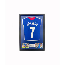(Black) DIY Football Shirt Frame: Black 30mm Frame, Blue Mount, Plaque & Photo Option