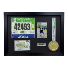 (Mahogany, Black) Paris Marathon 2024 Medal Frame: DIY Running Bib & Photo Display