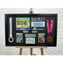 (White, White) Double Marathon Medal Display Frame: London/Paris 2024, DIY Bib & Photo