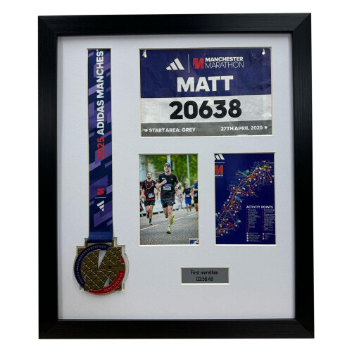 (Silver, White) Manchester Marathon Medal Frame: Bib, Map, Photo DIY Display