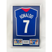 (Silver) DIY Football Shirt Frame: Black 30mm Frame, Blue Mount, Plaque & Photo Option