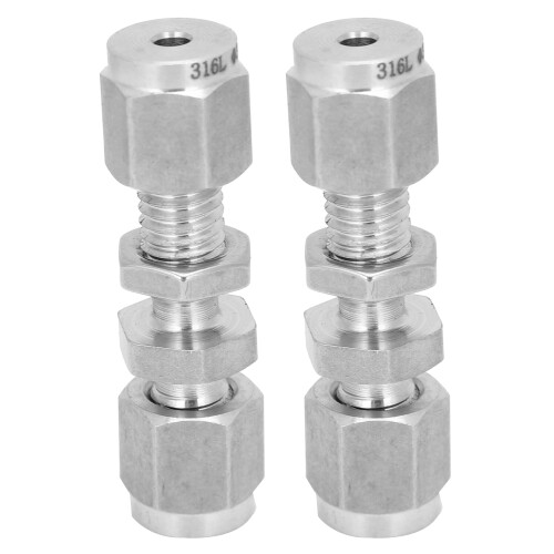 2Pcs Compression Bulkhead 316 Stainless Steel Double Ferrule Fitting Connector Accessory??3 1
