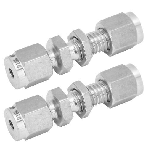 2Pcs Compression Bulkhead 316 Stainless Steel Double Ferrule Fitting Connector Accessory??3 2