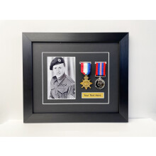 (Grey, Black) Military Medal Display Frame: Photo & Title, WW1 WW2 War Medals