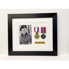 (Grey, White) Military Medal Display Frame: Photo & Title, WW1 WW2 War Medals