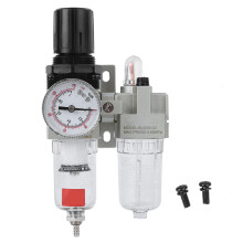 Air OilWater Separator DualUnit Aluminum Alloy Body Iron Cup Protective Cover Pressure Gauge