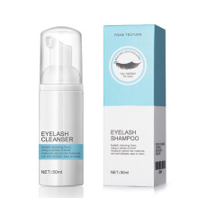 lakerain Eyelash Wash Cleanser Shampoo 50ml Eyelashes Eyebrow Foaming Cleanser for Extensions & Natural Lashes Safe Makeup & Mascara Remover