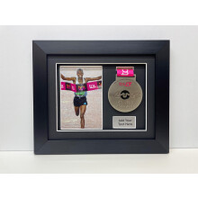 (Black) Marathon Medal Display Frame: 3D Shadow Box with Photo & Text