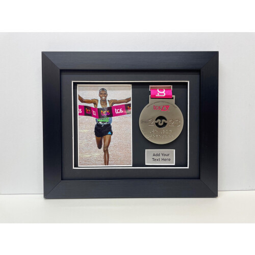 (Black) Marathon Medal Display Frame: 3D Shadow Box with Photo & Text