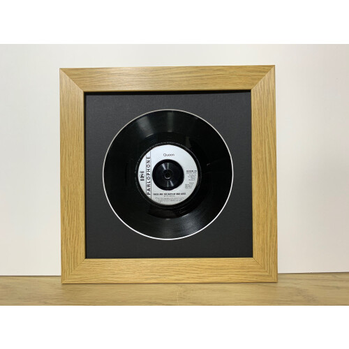 (Oak) 7-Inch Vinyl Record Frame: Black Mount, 11"x11" Frame