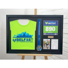(Grey) Belfast Marathon 2024 Medal Display Frame: DIY Bib, T-Shirt & Photo Keepsake