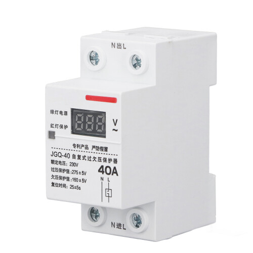 DIN Rail Over Undervoltage Protector Self Recovery Voltage Protective Device with Indicator and Display 40A