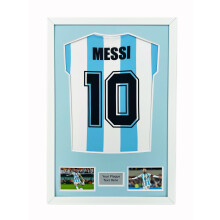 (White) DIY Football Shirt Frame: Black 30mm Frame, Light Blue Mount