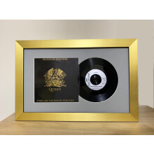(Gold) Framed 7-Inch Vinyl Record & Sleeve: Grey Mount, Choice of Frame Color (17.75" x 12")