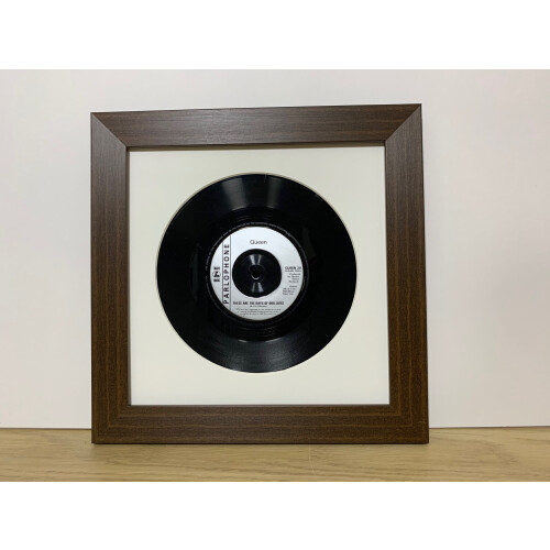 (Mahogany) 7-Inch Vinyl Record Frame: White Mount, 11"x11" Frame