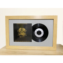 (Oak) Framed 7-Inch Vinyl Record & Sleeve: Grey Mount, Choice of Frame Color (17.75" x 12")