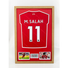 (Oak) DIY Football Shirt Frame: Adult Jersey Display with Red Mount