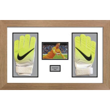(Oak) Goalie Glove Display Frame: 6x4 Photo & Title, 2-Glove Box Frame