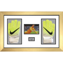 (Gold) Goalie Glove Display Frame: 6x4 Photo & Title, 2-Glove Box Frame