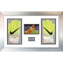 (Silver) Goalie Glove Display Frame: 6x4 Photo & Title, 2-Glove Box Frame