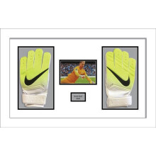 (White) Goalie Glove Display Frame: 6x4 Photo & Title, 2-Glove Box Frame