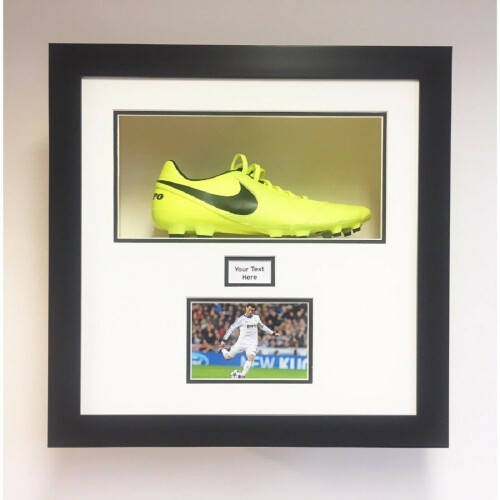Football Boot Display Case: Black Frame, Photo & Title Mount