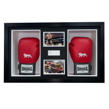 Double Boxing Glove Display Case: 5-inch Deep Black Frame, Photo & Title Box