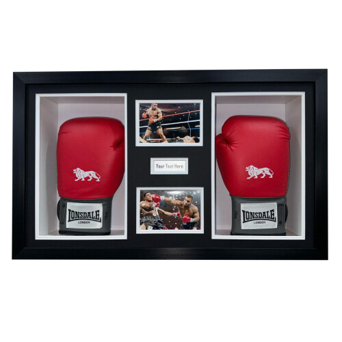 Double Boxing Glove Display Case: 5-inch Deep Black Frame, Photo & Title Box