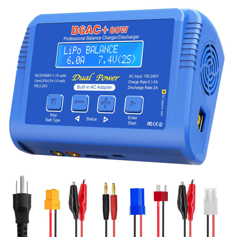 80W Rc Lipo Balance Charger 6A Ac For Nimh Nicd Liion Lifepo4 With Balanced Charging 9455672927888