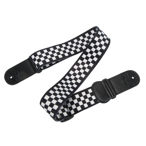 Comfortable Guitar Strap Black & White Plaid with Pouch for Picks Adjustable 2