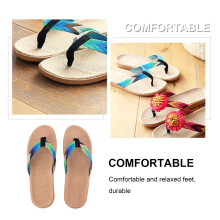 1Pair Blue Linen Woven Sandals Non-Slip Household Beach Slippers