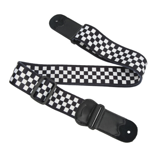 Comfortable Guitar Strap Black & White Plaid with Pouch for Picks Adjustable