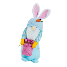 Figurine de lapin de pâques en tissu doux, poupée naine en-Bleu