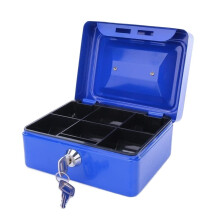 Cash Box with Secure Keyed Lock, Durable Blue Iron, Removable Tray for Home and Business