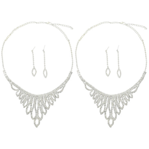 2 Sets Legierung Kristall Brautschmuck Ohrringe