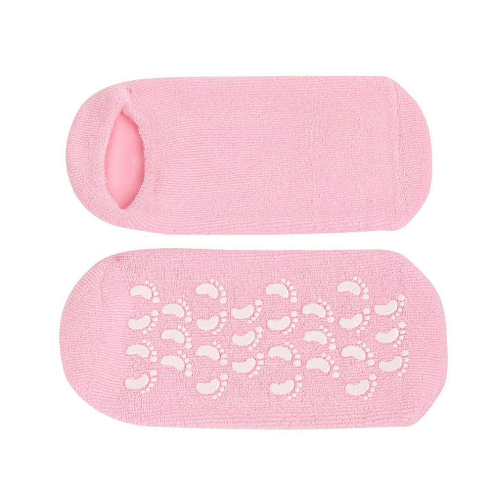 Moisturizing Gel Socks for Dry Cracked Feet with Vitamin E, Reusable Spa Socks Pink 2 Pairs