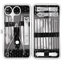 Professional Manicure Pedicure Set 19in1 Stainless Steel Nail Clippers Kit with PU Leather Case