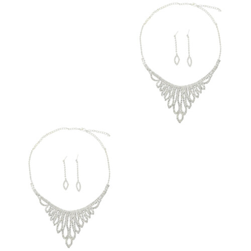 2 Sets Legierung Kristall Brautschmuck Ohrringe 1