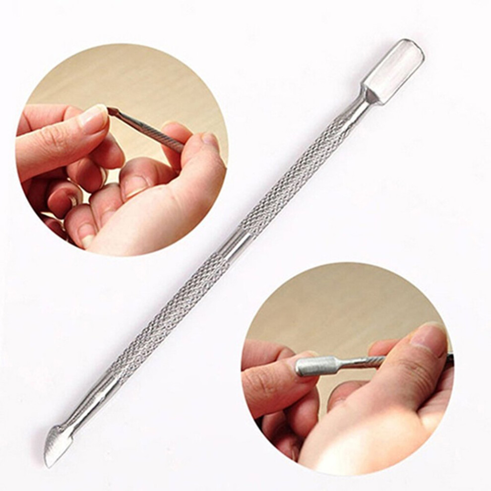 Stainless Steel Cuticle Pusher Dual Ended Nail Pusher Tool with AntiSlip Handle for Manicure