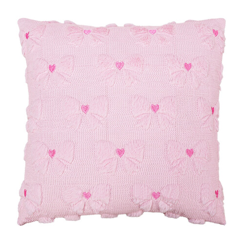 Valentines Heart Bows Plush Jacquard Pillow Cover Romantics