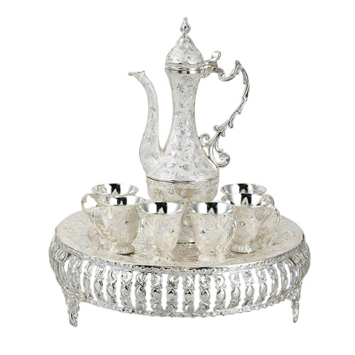Retro Turkish Coffee Pot Set Tea Flask Tea Set-Silvery White