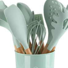 Hellgrünes Silikon-Küchen-Set mit Holzgriffen, Antihaft, 500 g