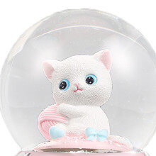 Resin Cat Snow Globe with Light Music 8x12cm White Home Decor