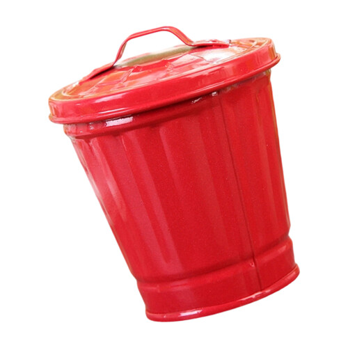 Novelty Iron Garbage Bin Portable For Desk Countertop-Red