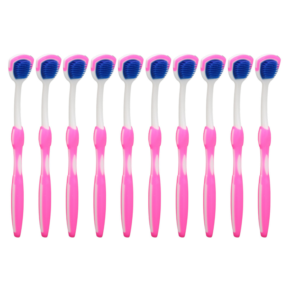 Pink 10 Pcs Silicone Tongue Scrapers With Long Handles For Oral Hygiene