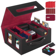 Deck Box for MTG Commander Waterproof Faux Leather MultiDeck Storage with Dividers Black and Red