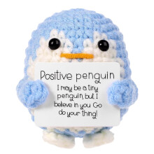 Handmade Crochet Penguin Ornament with Message Card, Cute Desk Decor Gift for Home or Nursery, Blue