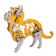 3D Metal Cat Model Kit for Adults DIY Mechanical Puzzle with Tools Orange Desktop Decoration